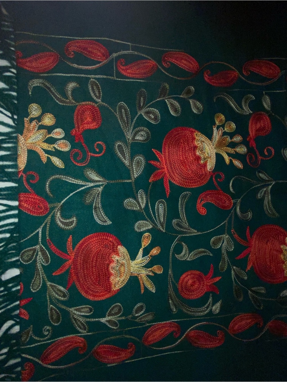 Sofia Cashmere Teal Scarf with Red & Gold Embroidery